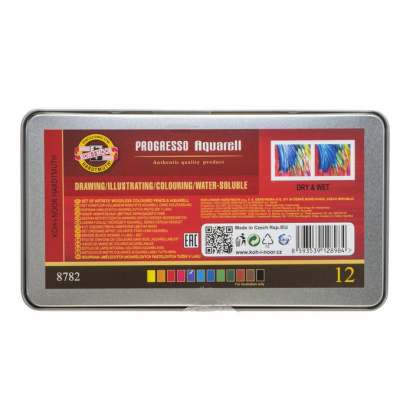 Набор карандашей акварельные "Progresso Aquarell", 12цв., метал.пенал